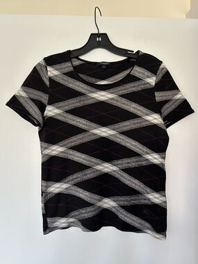 BURBERRY London Black & White Plaid T-Shirt - US 2 / XS